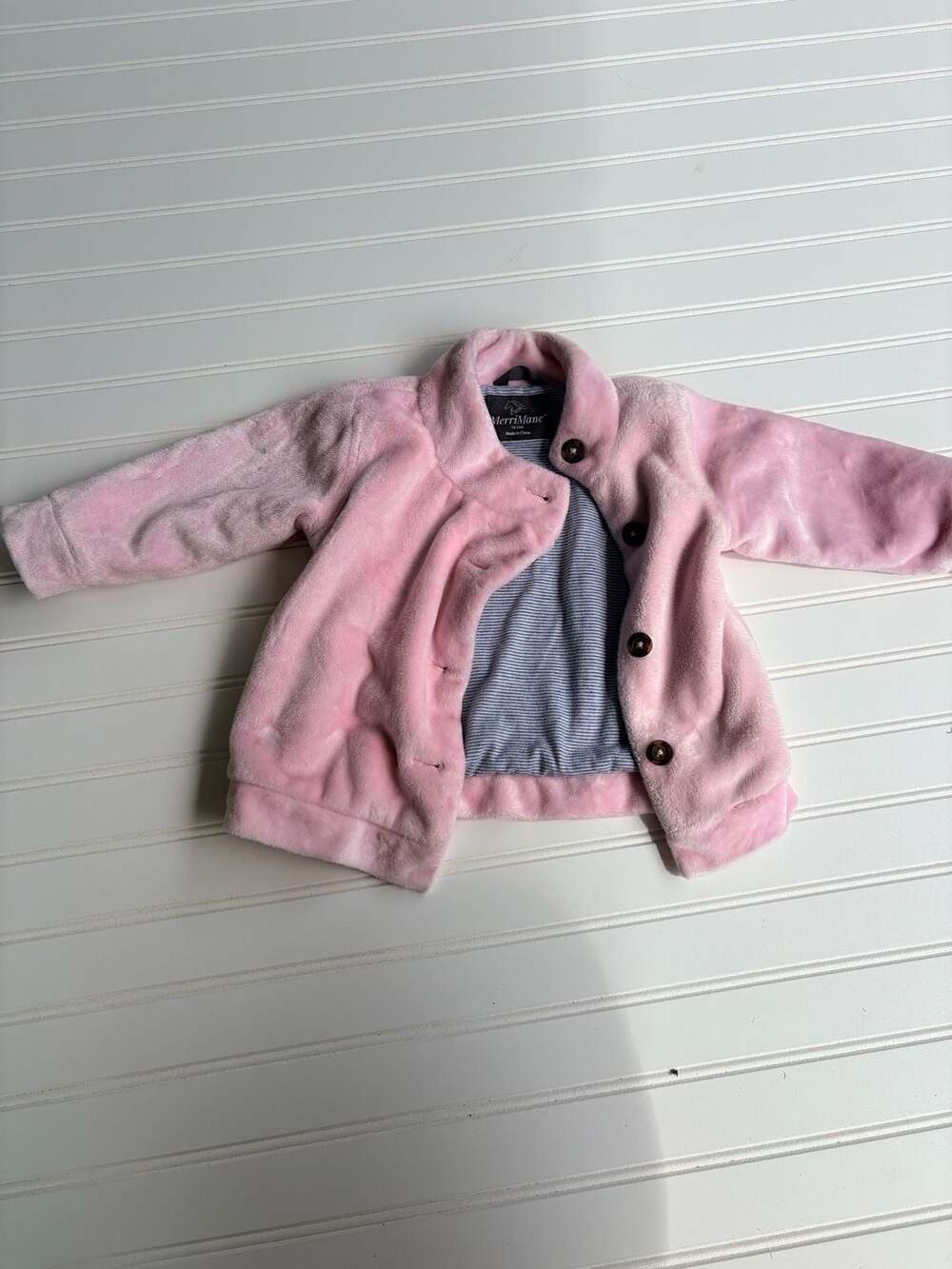 MerriMane Pink Faux Fur Button Front Jacket Size 18-24m